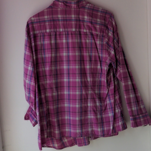 Pink striped button up blose. - Picture 2 of 4